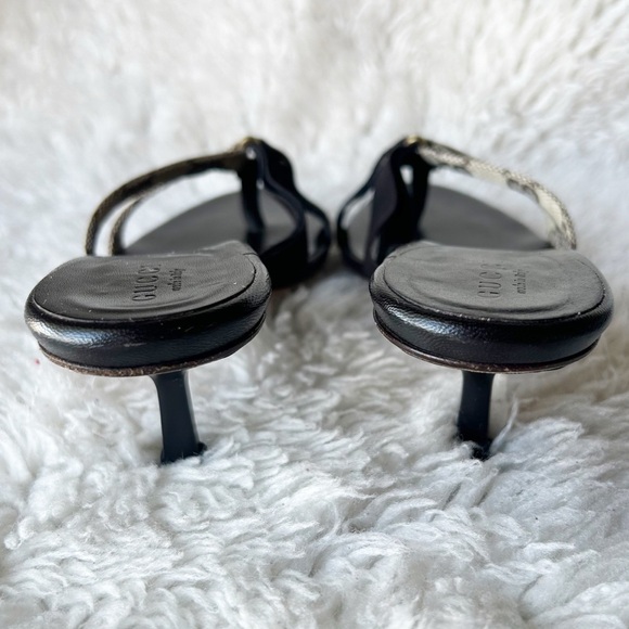 Gucci GG Monogram Canvas Suede Kitten Heels Sandals Size 7.5 Brown Beige - Picture 10 of 14